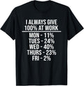I Always Give 100% at Work Funny Work Quotes Humor Sarcastic T-Shirt