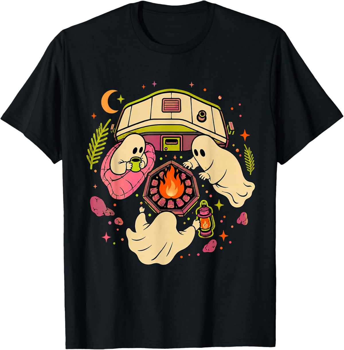 Halloween Camping Ghost Camper Family Vintage Spooky Season T-Shirt