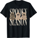 Retro Vintage Spooky Season Leopard Camo Checkered Ghosts T-Shirt