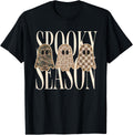 Spooky Season Leopard Camo Checkered Ghost Halloween Fall T-Shirt