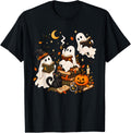 Cute Spooky Ghost Reading Vintage Books Halloween Book Lover T-Shirt