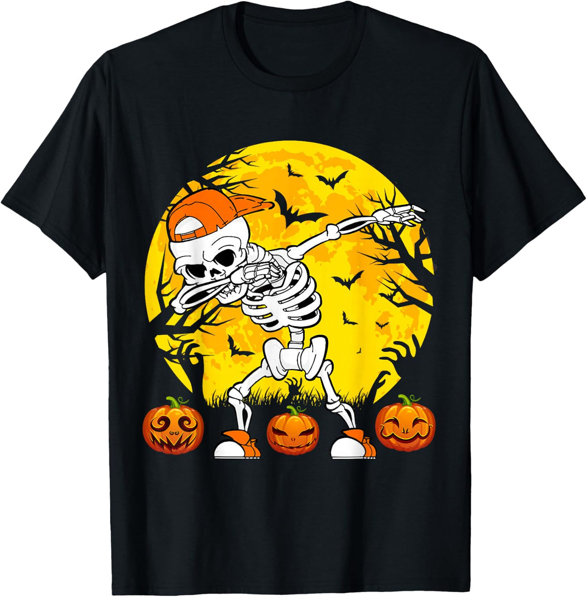 Dabbing Skeleton Halloween Pumpkin Happy Halloween T-Shirt