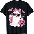 Pink Halloween Ghost Pumpkin Coffee Spooky Women Girls T-Shirt