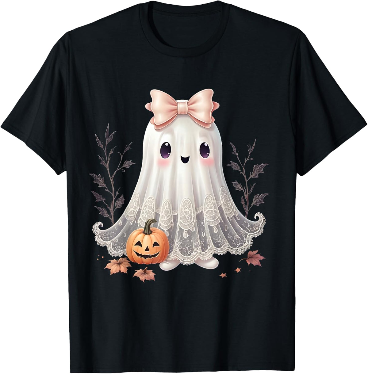 Lace Ghost Halloween Coquette Bow Vintage Women Girls T-Shirt
