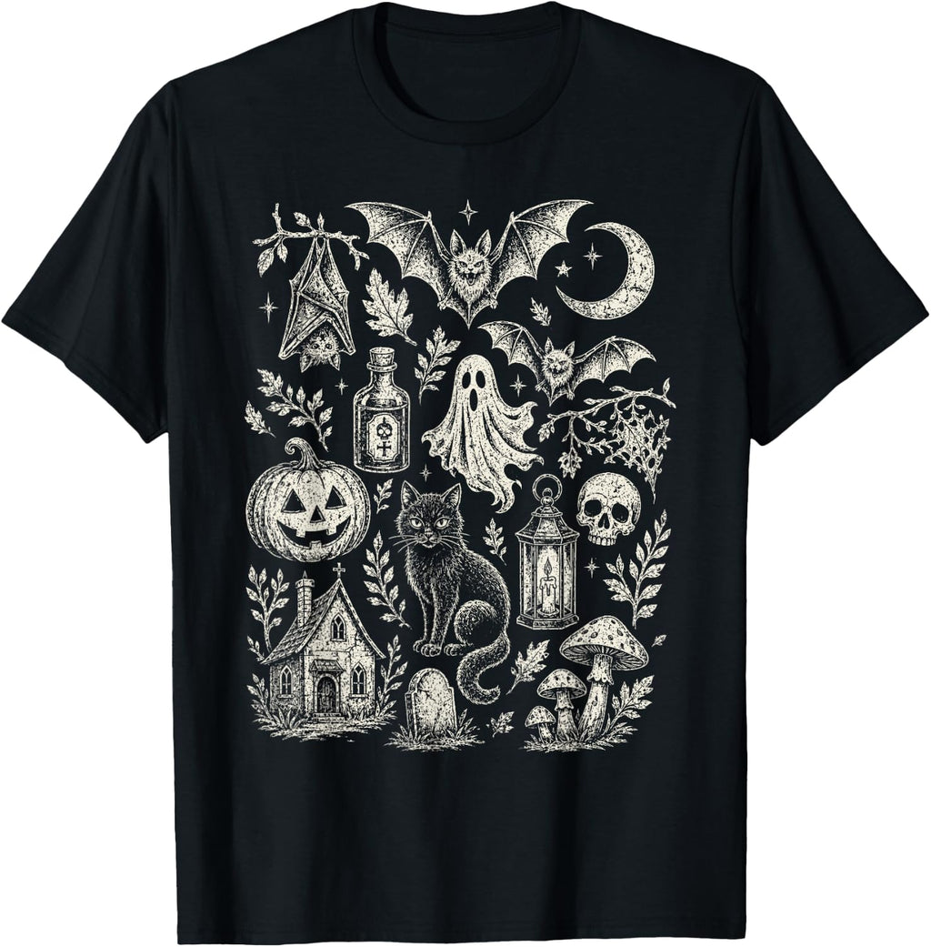 Funny Bats Witchy Vintage 90s Halloween Doodles Graphic T-Shirt