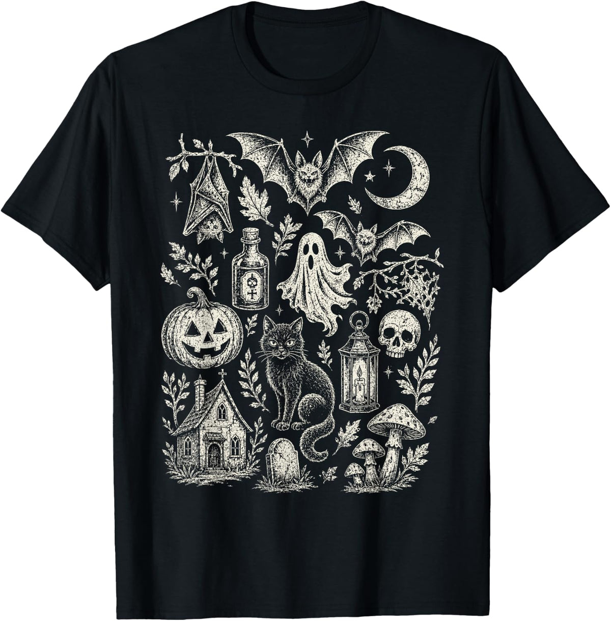 Funny Bats Witchy Vintage 90s Halloween Doodles Graphic T-Shirt