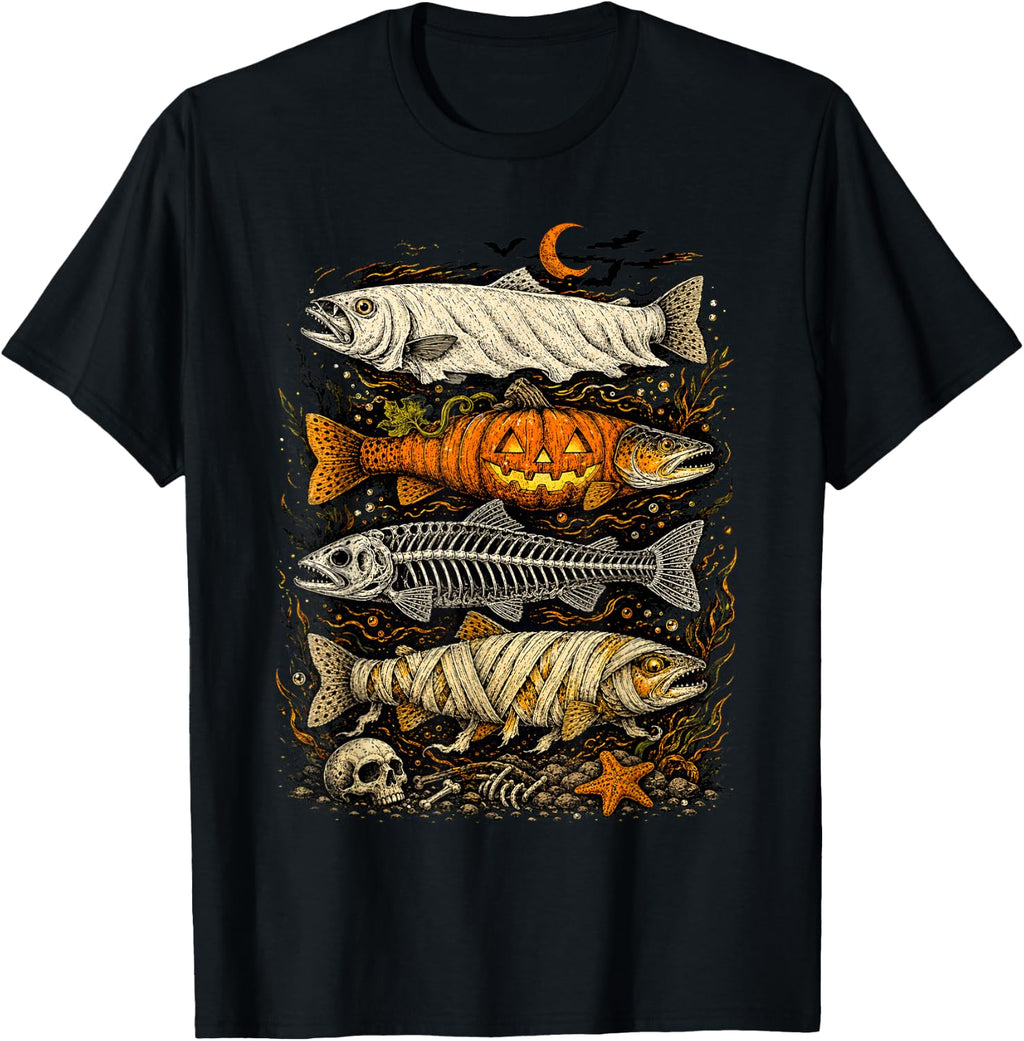 Trout Fish Halloween Fishing Fisherman Spooky Season T-Shirt