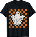 Retro Vintage Checkered Ghost Trendy Funny Halloween T-Shirt