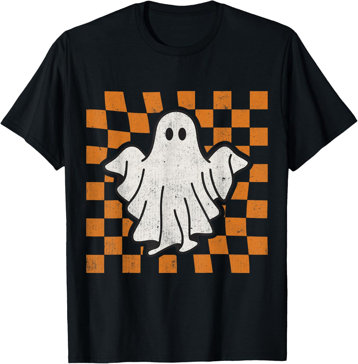 Retro Vintage Checkered Ghost Trendy Funny Halloween T-Shirt