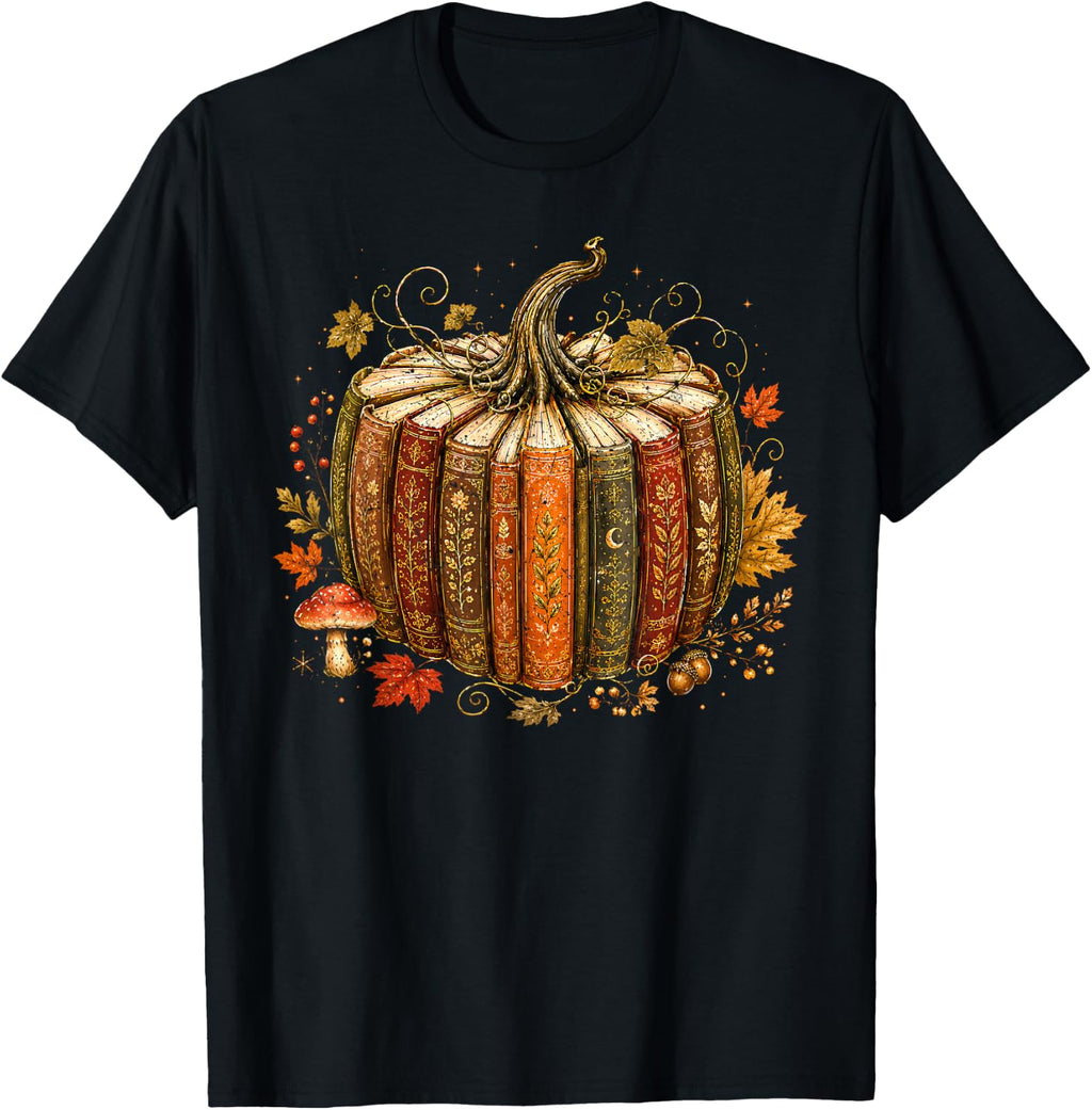 Retro Fall Book Pumpkin Floral Pumpkin Bookish Men Women T-Shirt