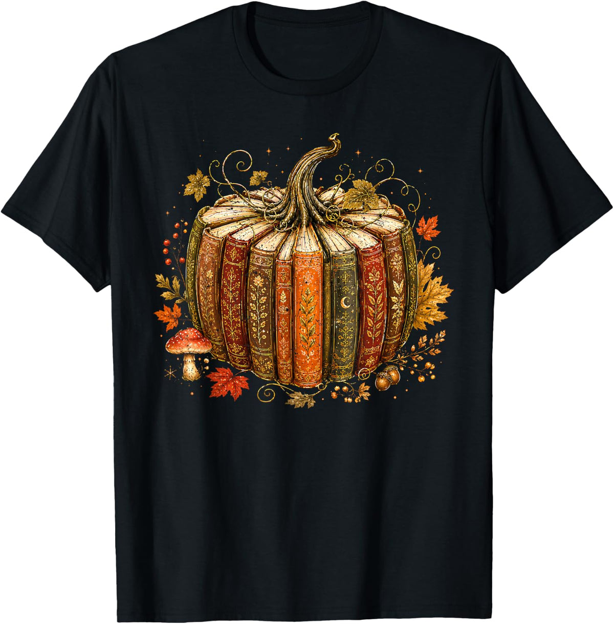 Retro Fall Book Pumpkin Floral Pumpkin Bookish Men Women T-Shirt