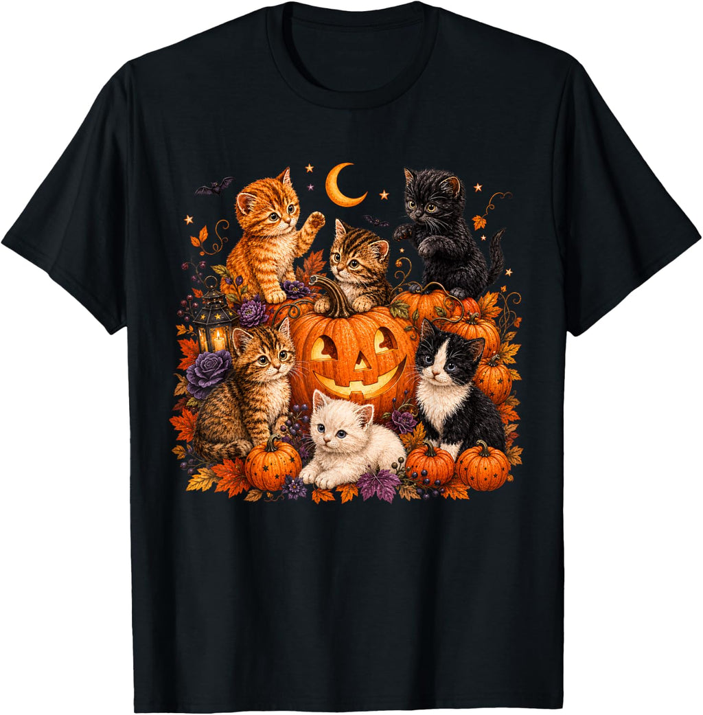Cute Kittens Pumpkin Halloween Spooky Season Men Women Kids T-Shirt