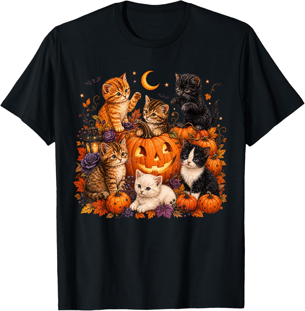 Cute Kittens Pumpkin Halloween Spooky Season Men Women Kids T-Shirt