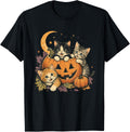 Vintage 90s Retro Kitten Black Cats and Pumpkin Halloween T-Shirt