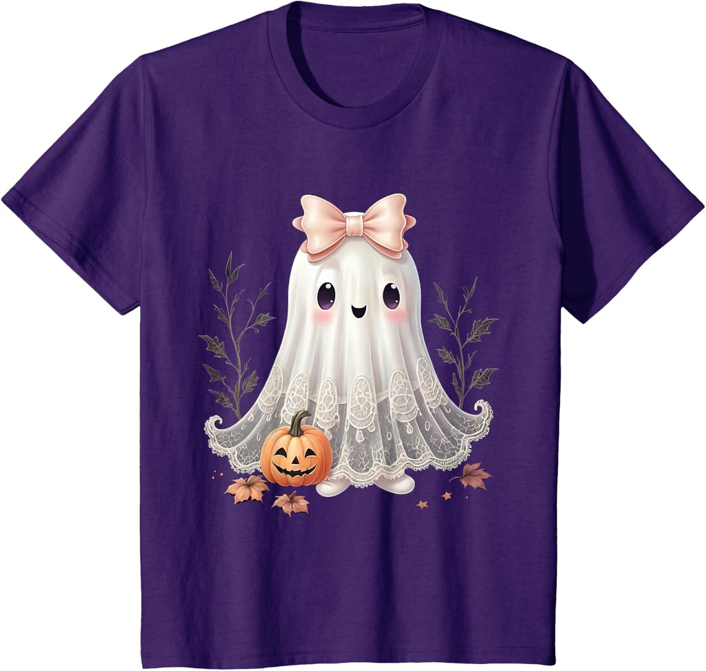 Lace Ghost Halloween Coquette Bow Vintage Women Girls T-Shirt