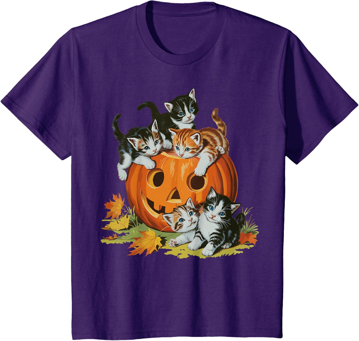 Vintage 90s Cat Pumpkin Halloween Retro Women Spooky Season T-Shirt