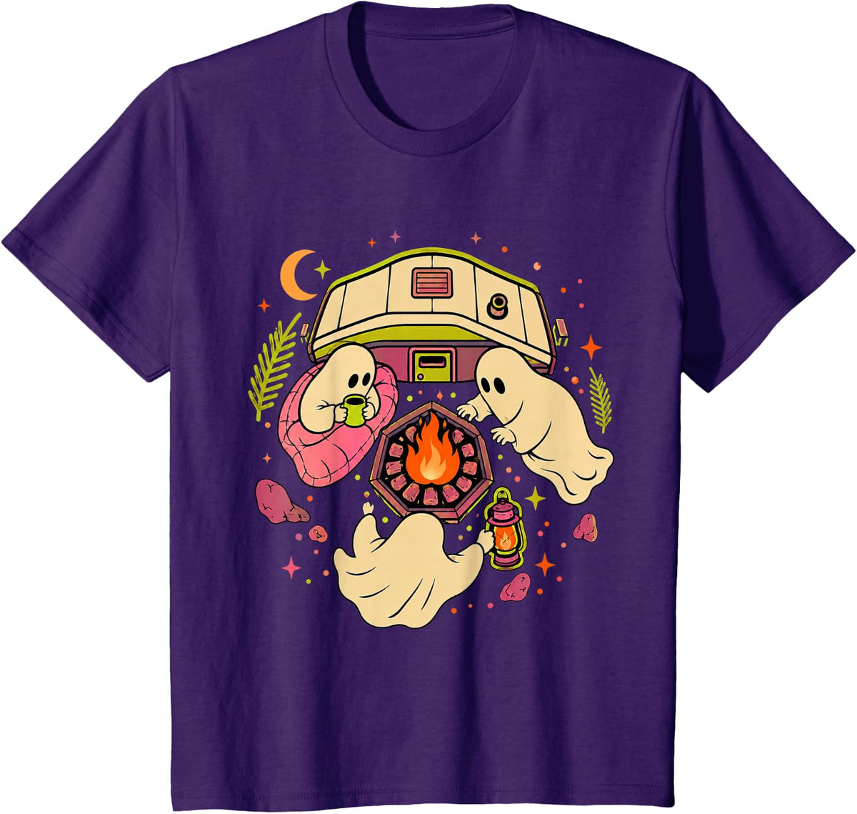 Halloween Camping Ghost Camper Family Vintage Spooky Season T-Shirt