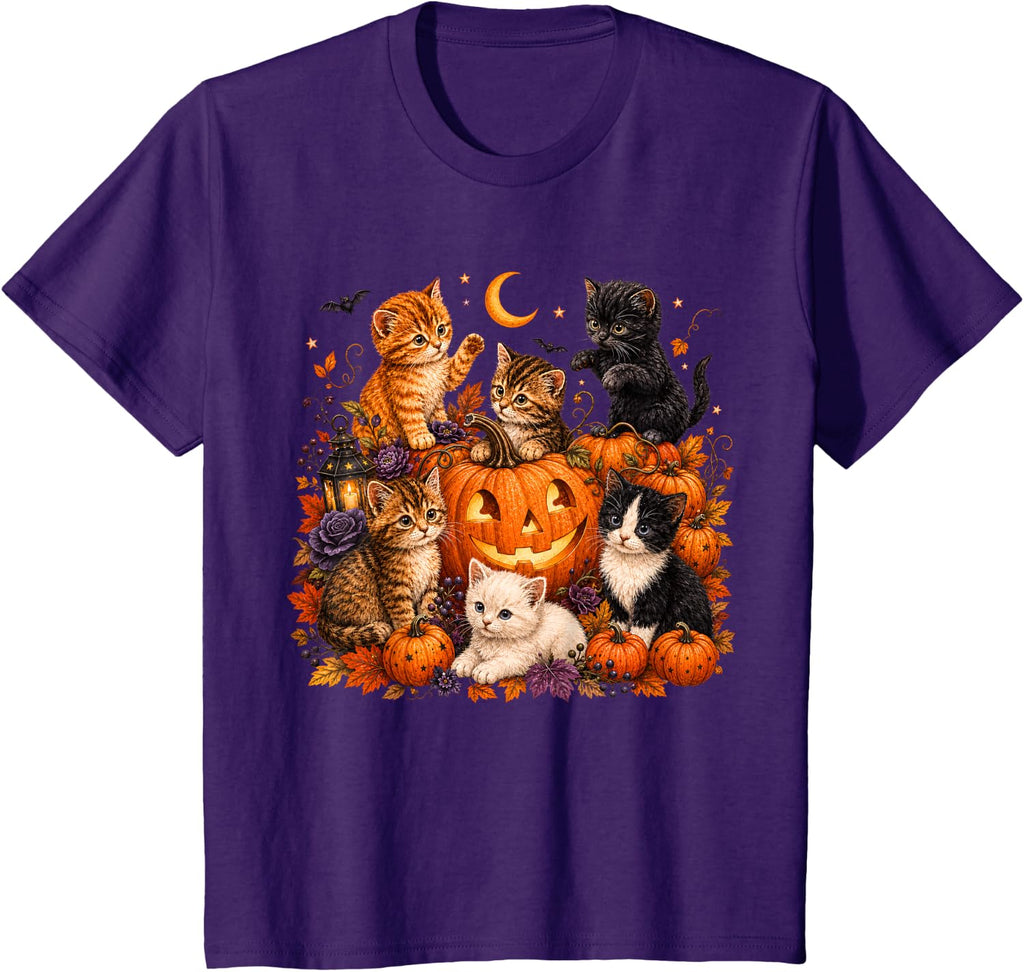 Cute Kittens Pumpkin Halloween Spooky Season Men Women Kids T-Shirt