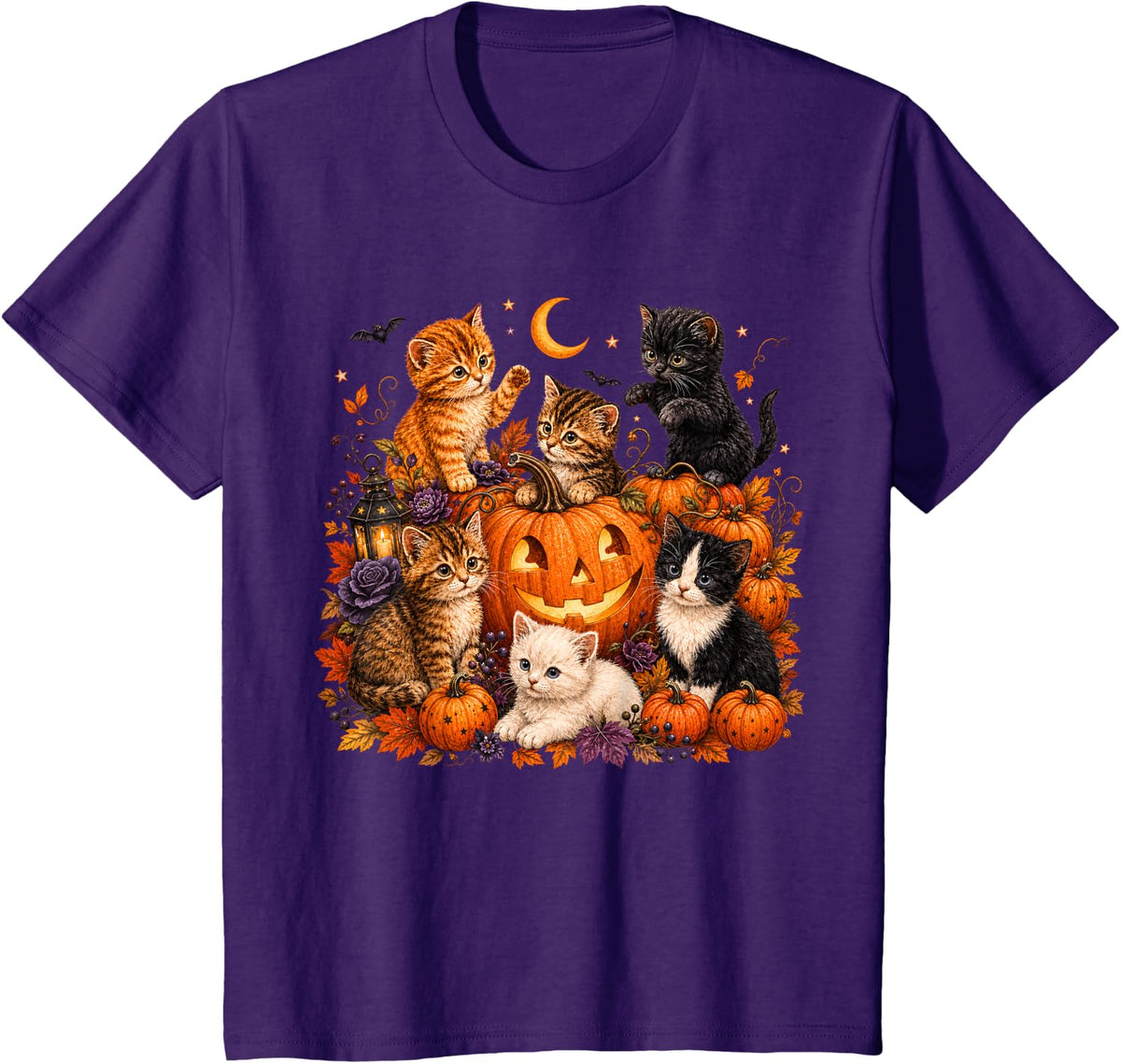 Cute Kittens Pumpkin Halloween Spooky Season Men Women Kids T-Shirt