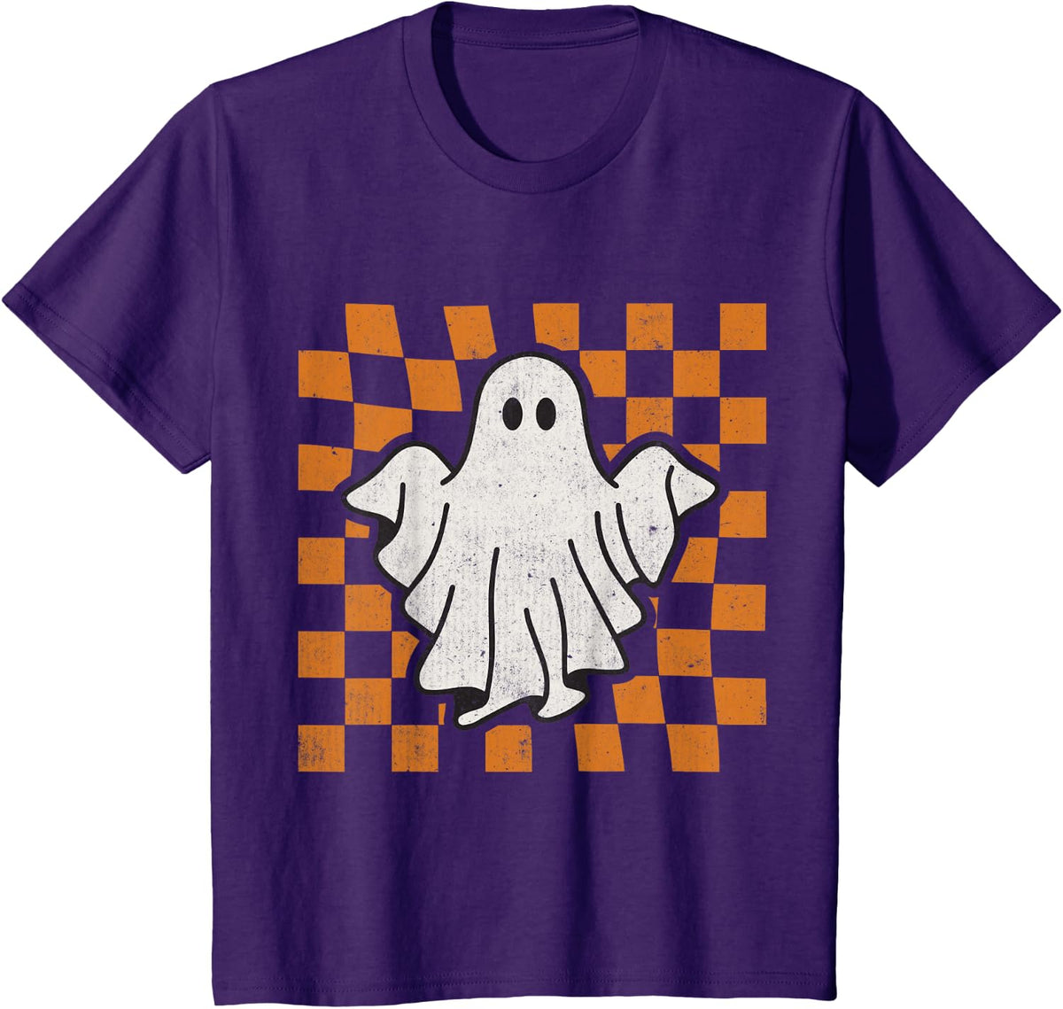 Retro Vintage Checkered Ghost Trendy Funny Halloween T-Shirt