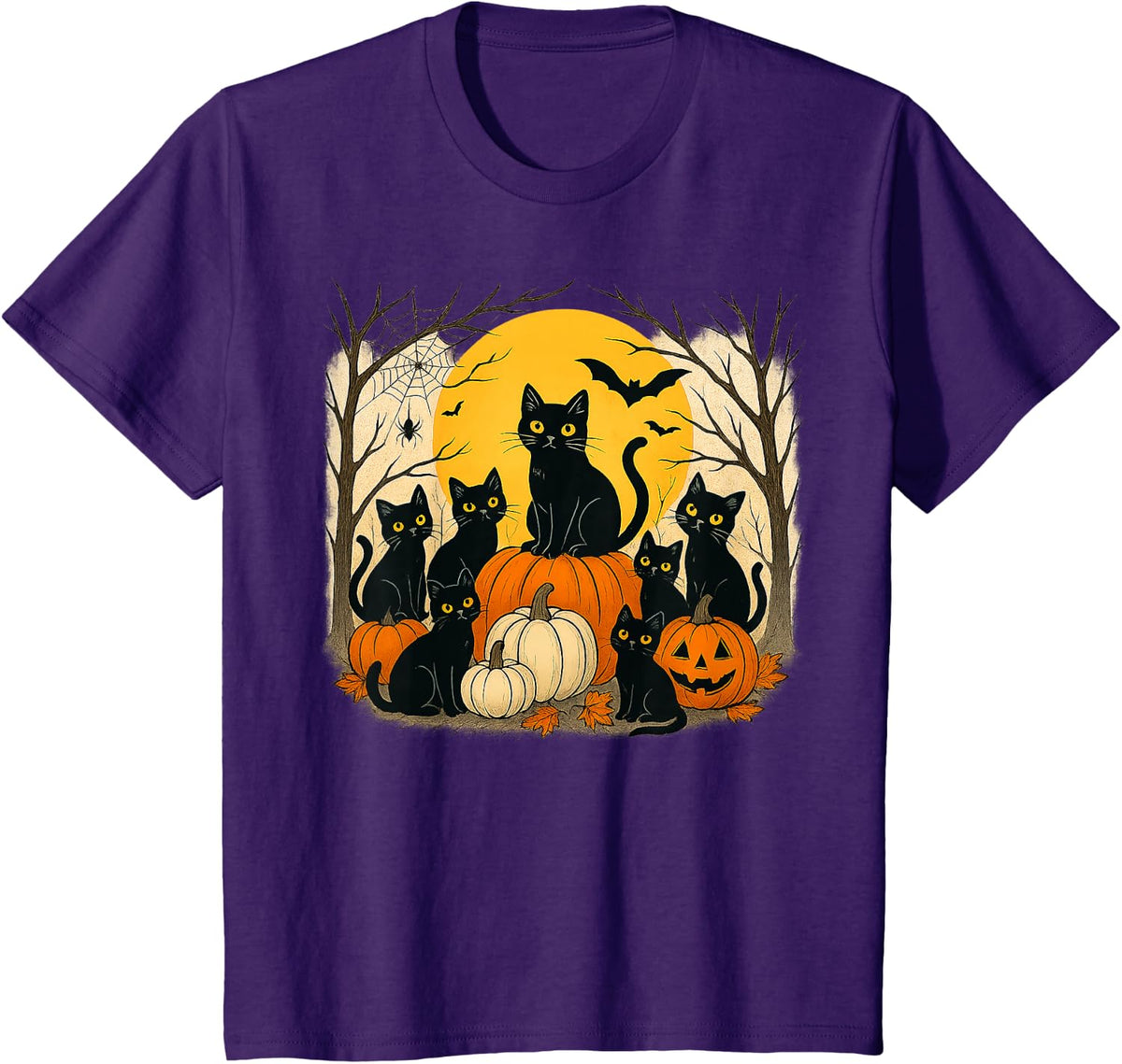 Halloween Black Cats Pumpkins Retro Spooky Night Funny Cat T-Shirt