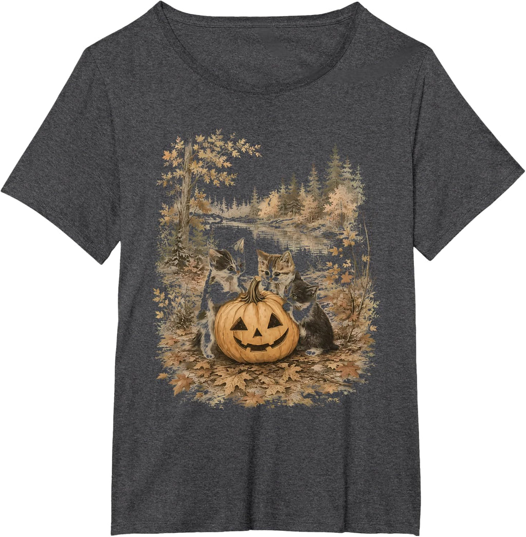 Funny Retro 90s Kitten Black Cats and Pumpkin Halloween T-Shirt
