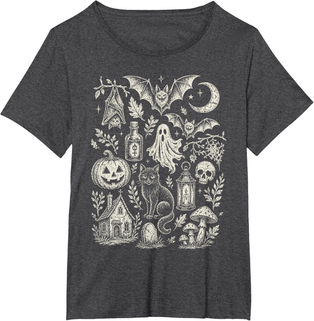 Funny Bats Witchy Vintage 90s Halloween Doodles Graphic T-Shirt