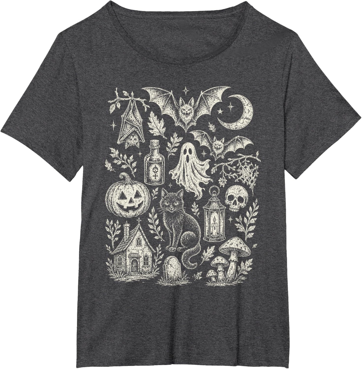 Funny Bats Witchy Vintage 90s Halloween Doodles Graphic T-Shirt