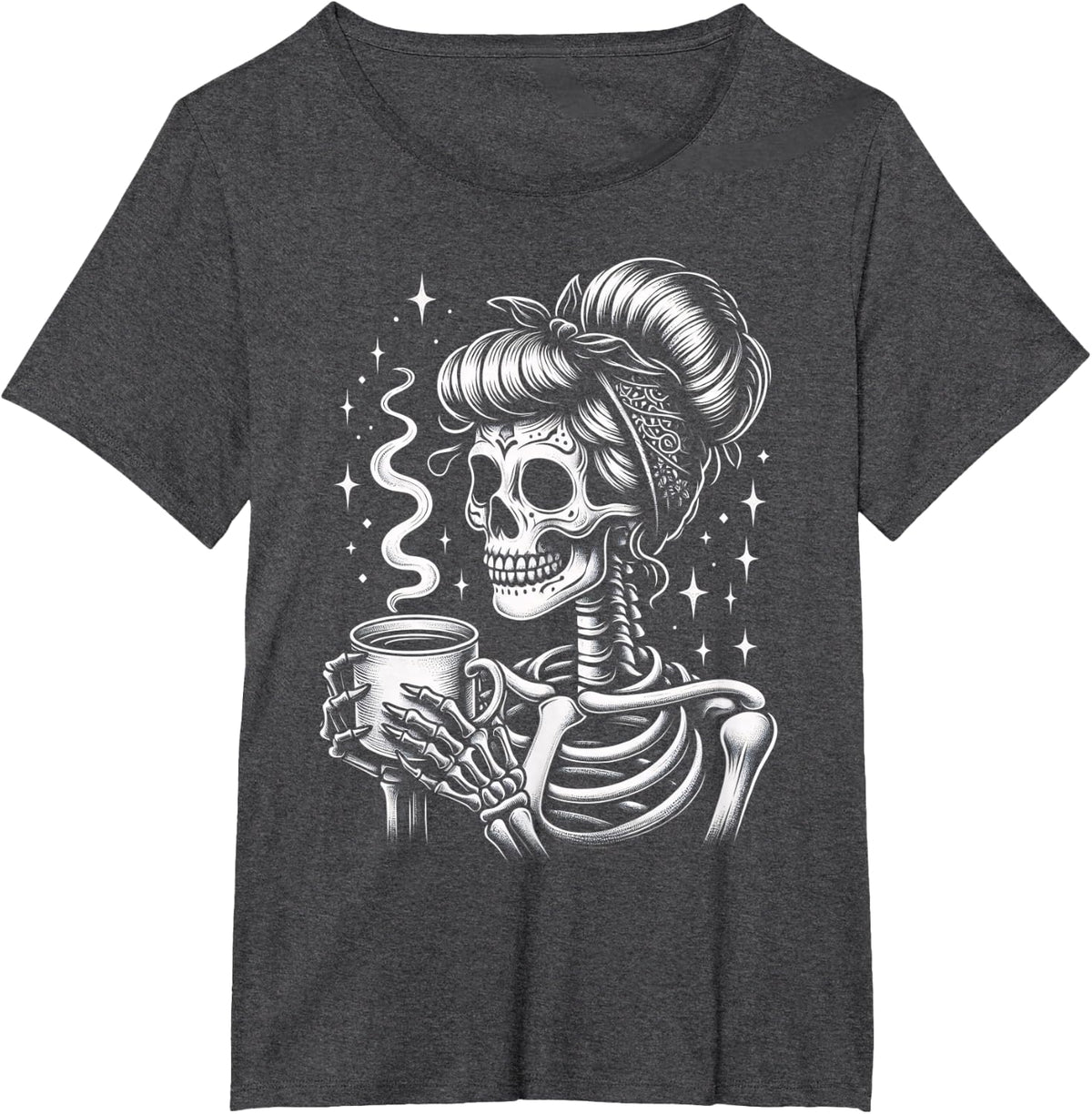 Halloween Skeleton Messy Bun Coffee Funny Costume Mom Women T-Shirt