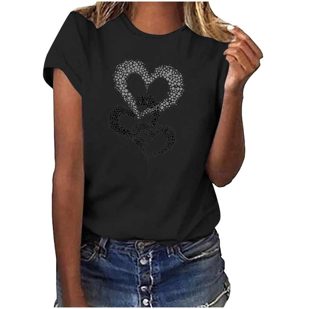 BLVB Valentine Day Shirts for Women Crewneck Love Heart Girlfriend Valentines Gift Tshirt Graphic Short Sleeve Tee Tops