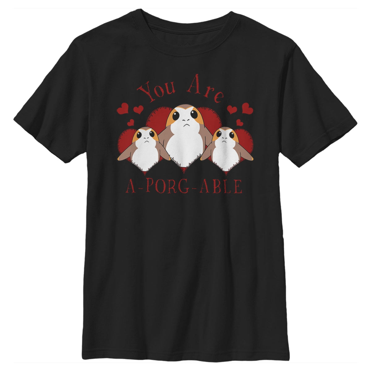 Boy's Star Wars Valentine's Day You Are A-Porg-Able Graphic Tee Black X Small