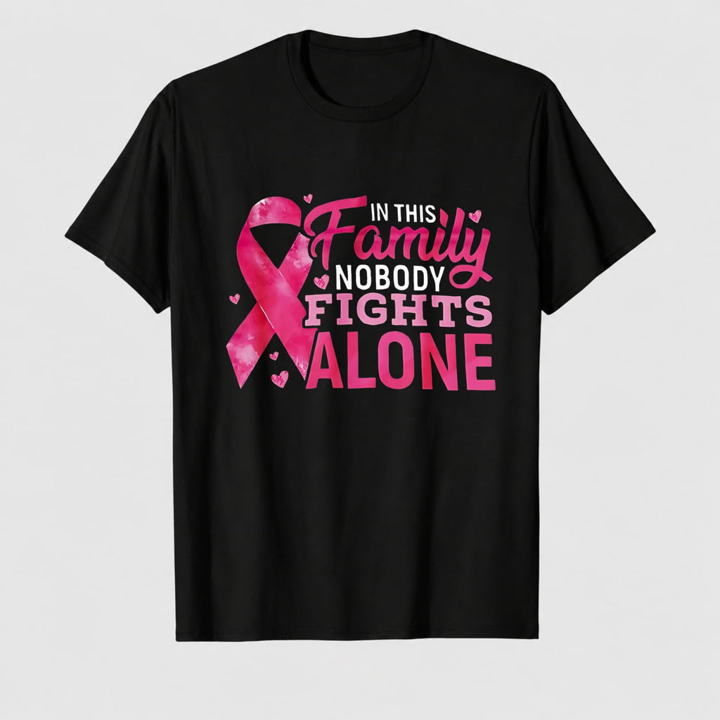 Women's Breast Cancer Awareness Survivor Heart Ribbon Graphic T-Shirt, 100% Cotton Short Sleeve Shirt