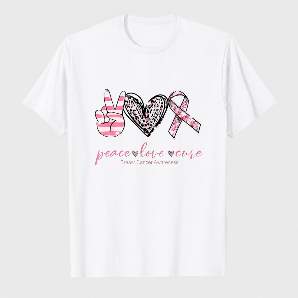 Women's Breast Cancer Awareness Strong Choice Ribbon Graphic T-Shirt, 100% Cotton Short Sleeve Shirt