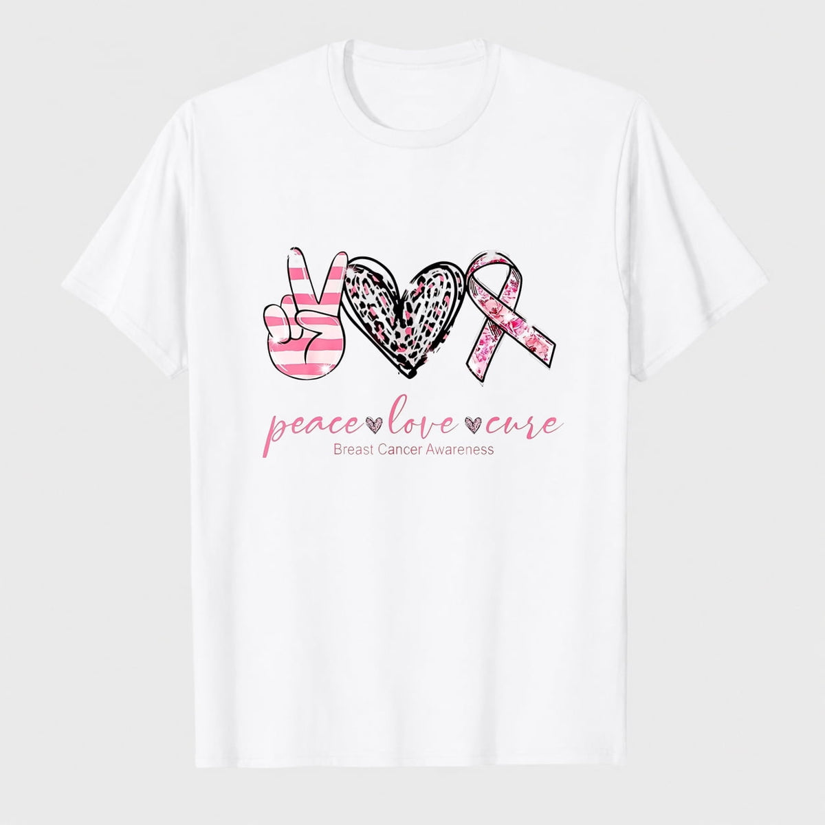 Women's Breast Cancer Awareness Strong Choice Ribbon Graphic T-Shirt, 100% Cotton Short Sleeve Shirt