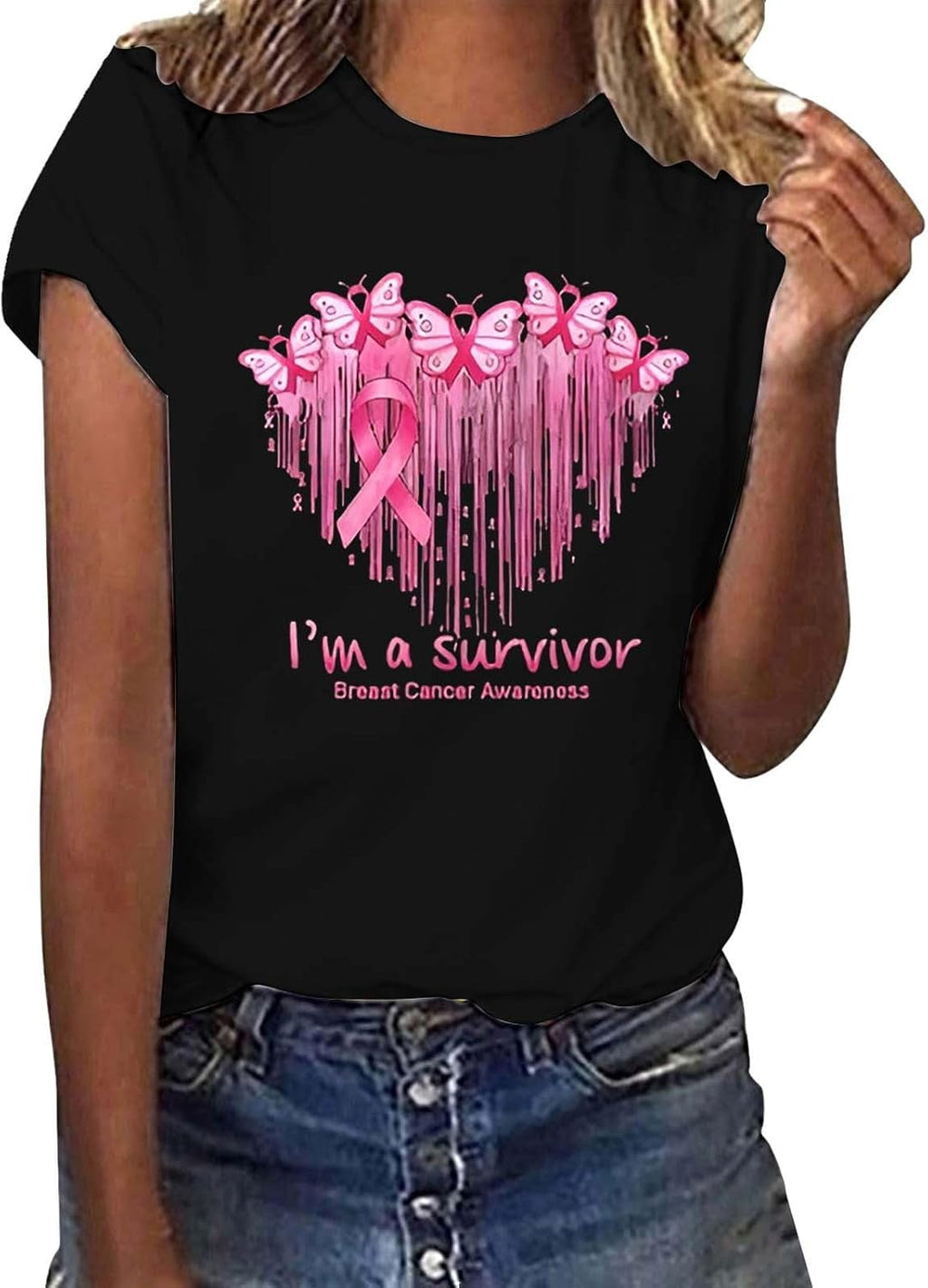 Breast Cancer Shirt Women Pink Ribbon Awareness T-Shirt Breast Cancer Survivor We Fight Together Warrior Tee Tops