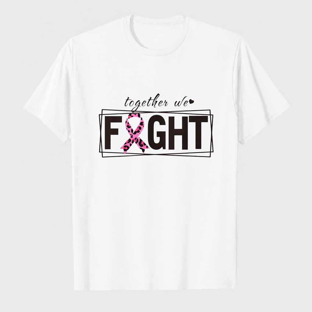 Women's Breast Cancer Awareness Survivor Heart Ribbon Graphic T-Shirt, 100% Cotton Short Sleeve Shirt