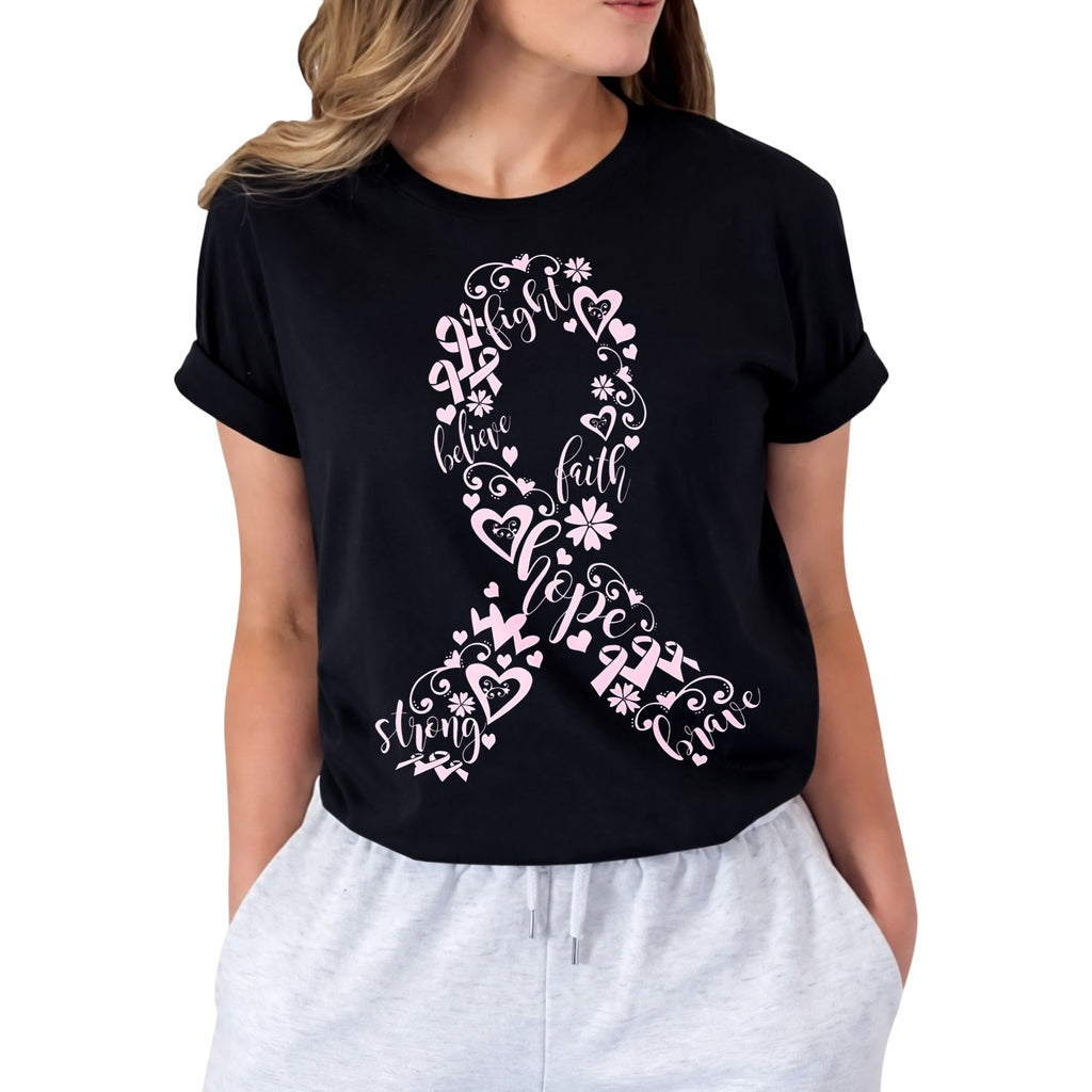Breast Cancer Shirts for Women Cancer Awareness Shirt Pink Ribbon Graphic Tee Cancer Survivor Support T-shirts
