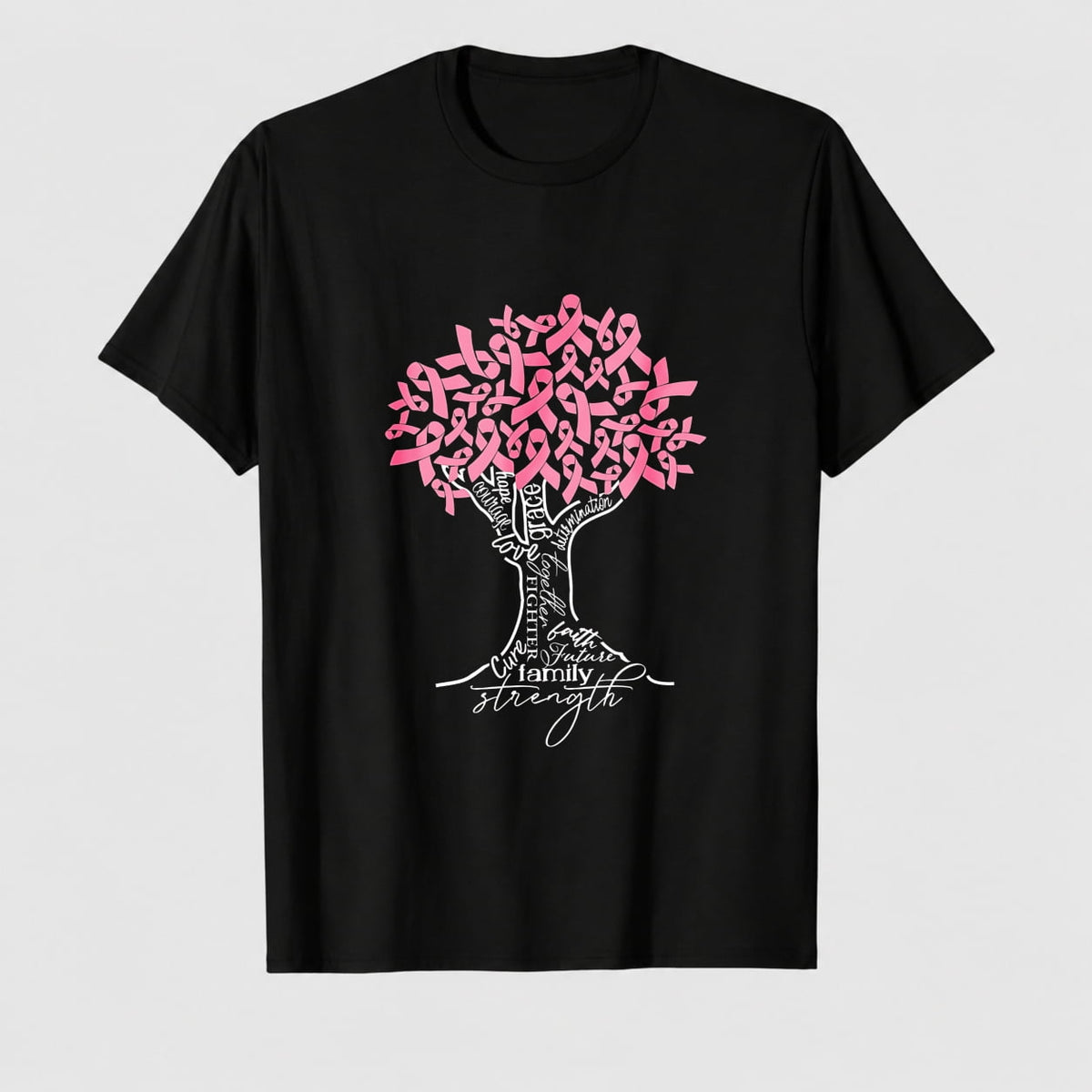 Women's Breast Cancer Awareness Strong Choice Ribbon Graphic T-Shirt, 100% Cotton Short Sleeve Shirt