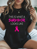 Cotton Breast Cancer Awareness Survivor Pink Ribbon Gifts Casual Graphic Tee Lightweight Daily Wear T-Shirt