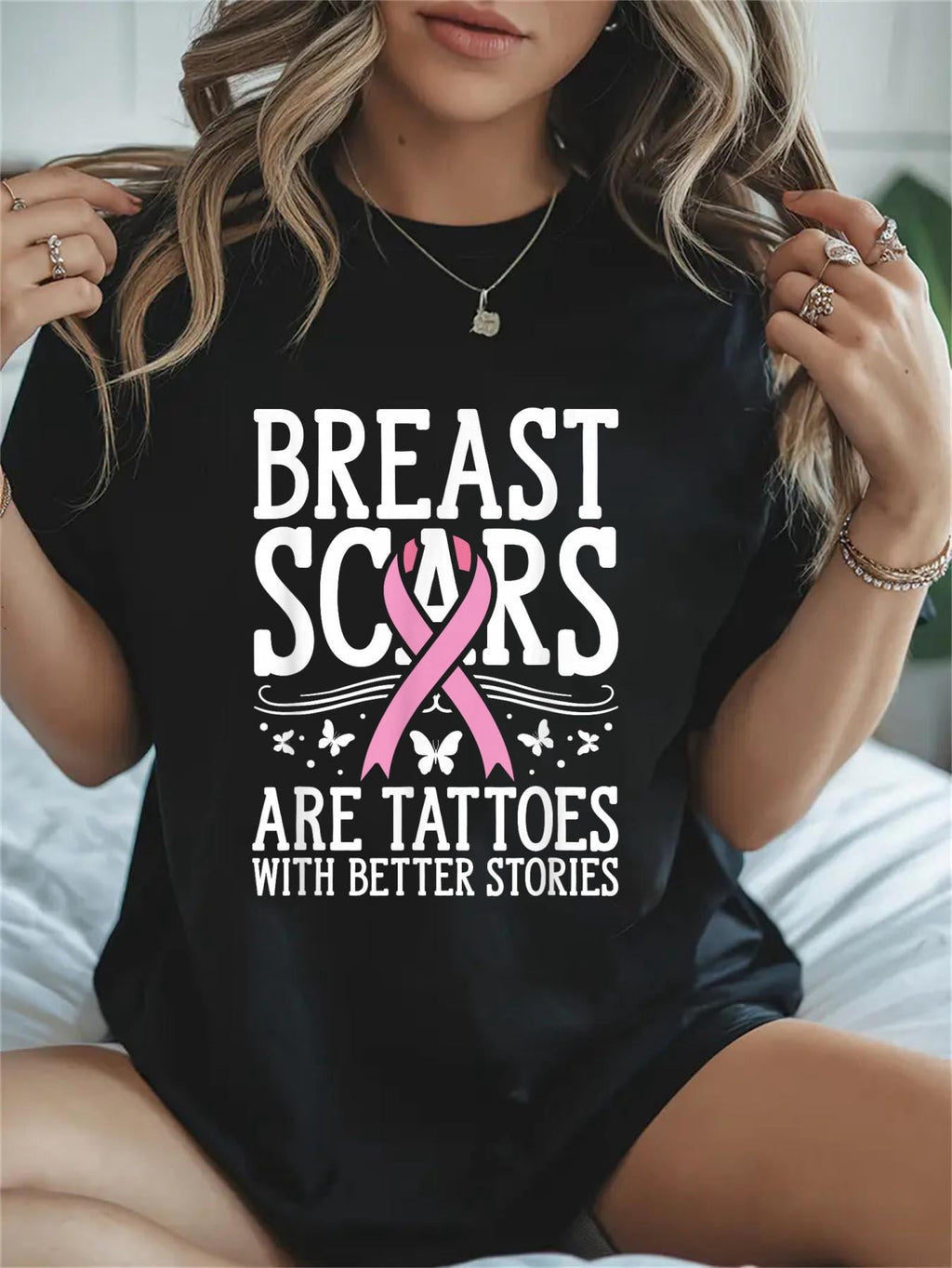 Cotton Scars Pink Month Cancer Survivor Breast Cancer Awareness Casual Graphic Daily T-Shirt