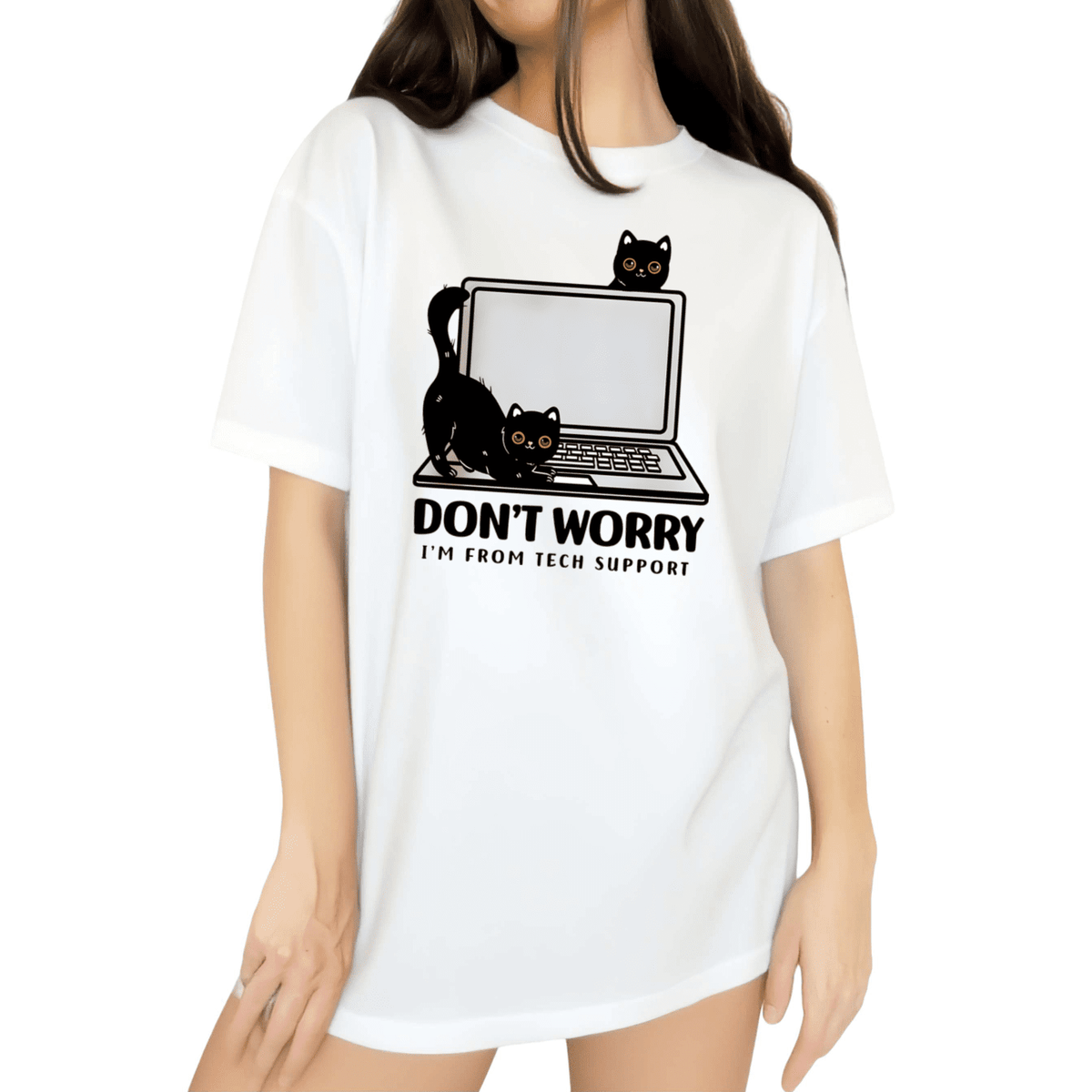 Cozymy Womens Sarcastic Office Humor Black Cat Graphic Short Sleeve Crewneck T-Shirt S-5XL White Tops