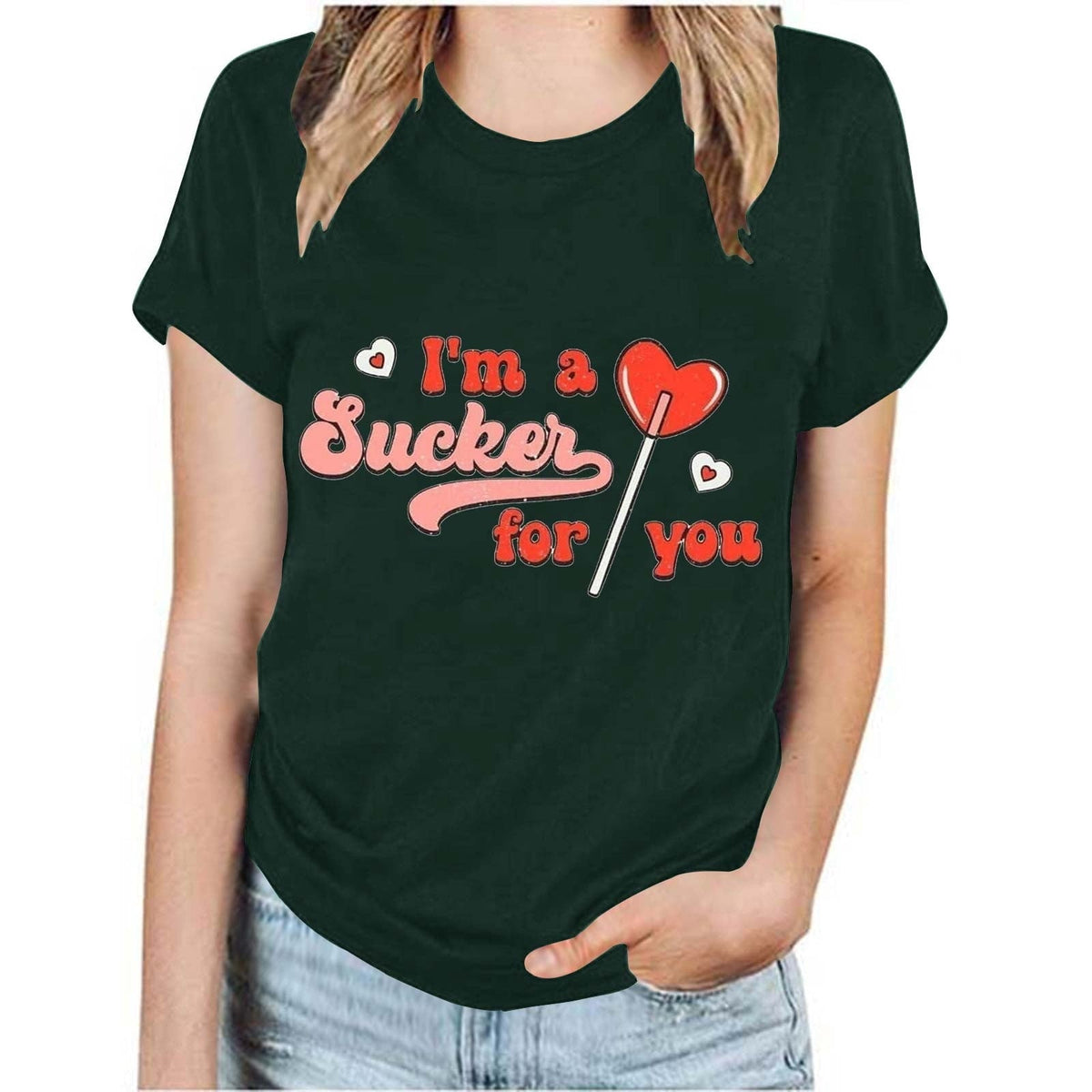 Lilgiuy Valentine Love Heart Tshirt Women Cute Graphic Valentine's Day Tee Lover Gifts Short Sleeve Crewneck Lightweight Shirt Gift for Your Mom Black(S-3XL)