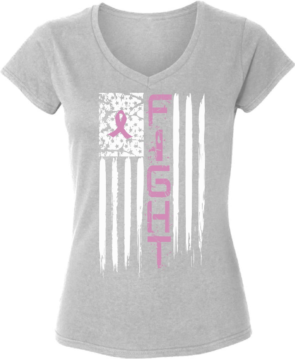 Fight Pink Flag Breast Cancer Awareness TShirt for Women Awareness Ladies V-Neck T-Shirt - S M L XL 2XL Graphic Tee - Pink Ribbon Women Gift Shirt