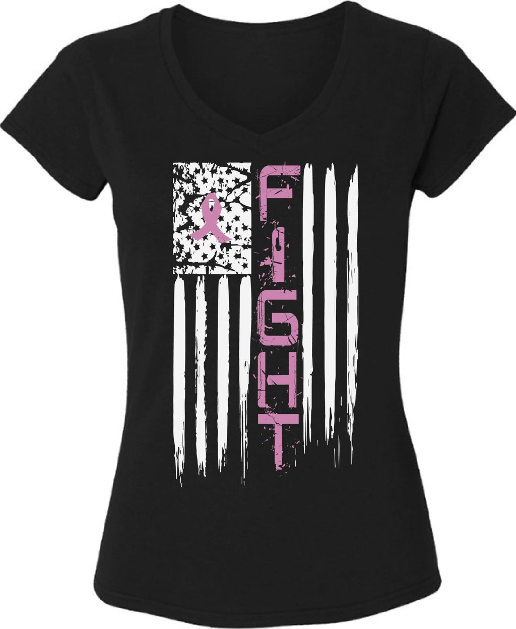 Fight Pink Flag Breast Cancer Awareness TShirt for Women Awareness Ladies V-Neck T-Shirt - S M L XL 2XL Graphic Tee - Pink Ribbon Women Gift Shirt