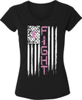 Fight Pink Flag Breast Cancer Awareness TShirt for Women Awareness Ladies V-Neck T-Shirt - S M L XL 2XL Graphic Tee - Pink Ribbon Women Gift Shirt