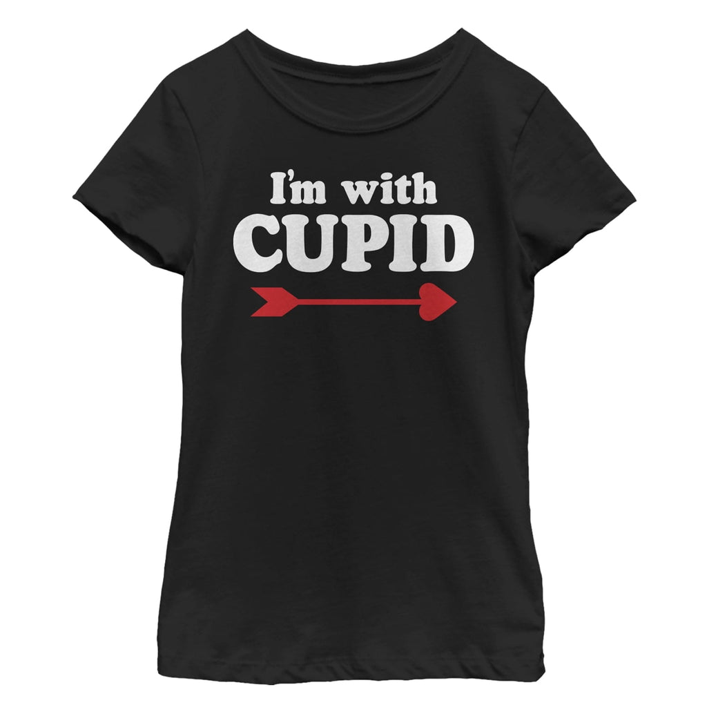 Girl's Lost Gods Valentine's Day I'm With Cupid Arrow Graphic Tee Black X Large