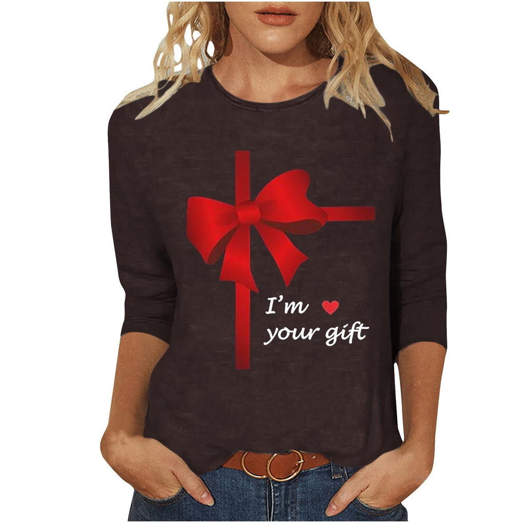 Guluxicc Shirts for Women Casual Crewneck 3/4 Length Sleeve Tees Valentine's Day Graphic Print Tops, Black, 5XL