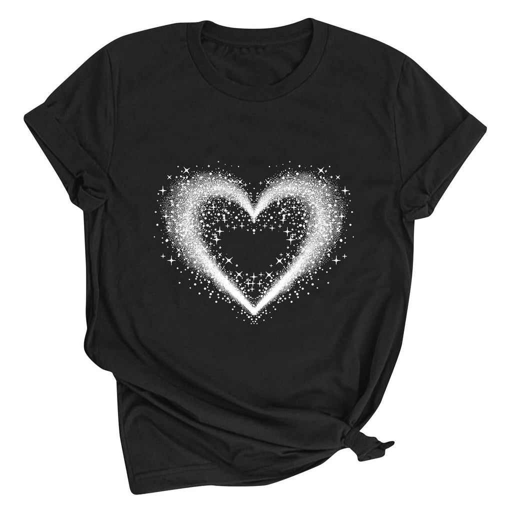 Guluxicc Womens T-Shirts Valentine's Day Trendy Fashion Cute Graphic Tees Casual Crewneck Short Sleeve Tops, Black, 3XL
