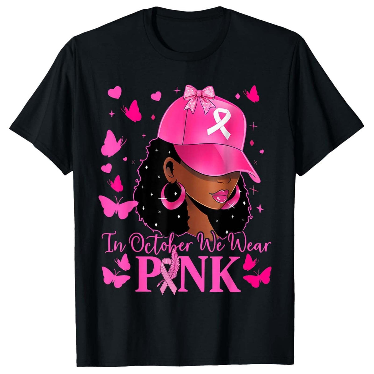 Haivin Women's Anti-Breast Cancer Pink Ribbon T-Shirt, Fashionable Loose Fit Casual Print Cotton Short Sleeve Tee for Everyday Wear and Awareness