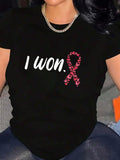 I Won Breast Cancer Awareness Support Pink Ribbon Survivor T-Shirt Graphic Tee summer Tops For Women Round Neck Fashion Cotton shirts